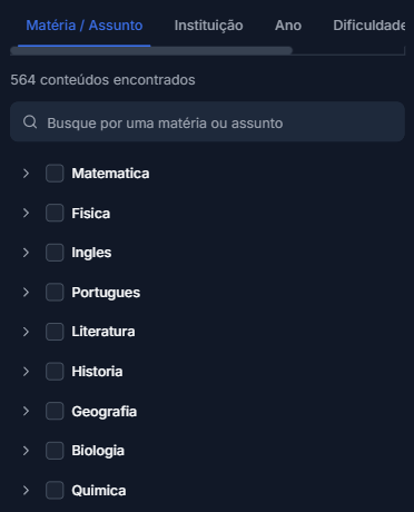 Filtro inteligente de questões