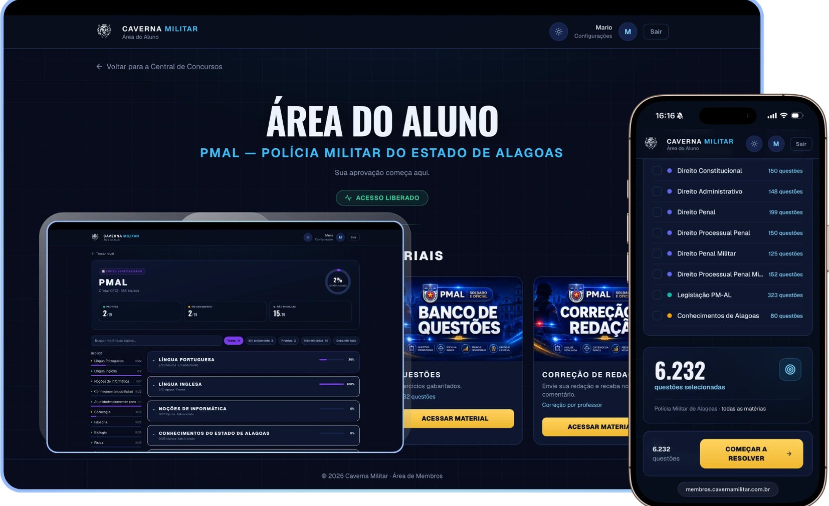 Plataforma de Treinamento PMAL aberta no computador, tablet e celular