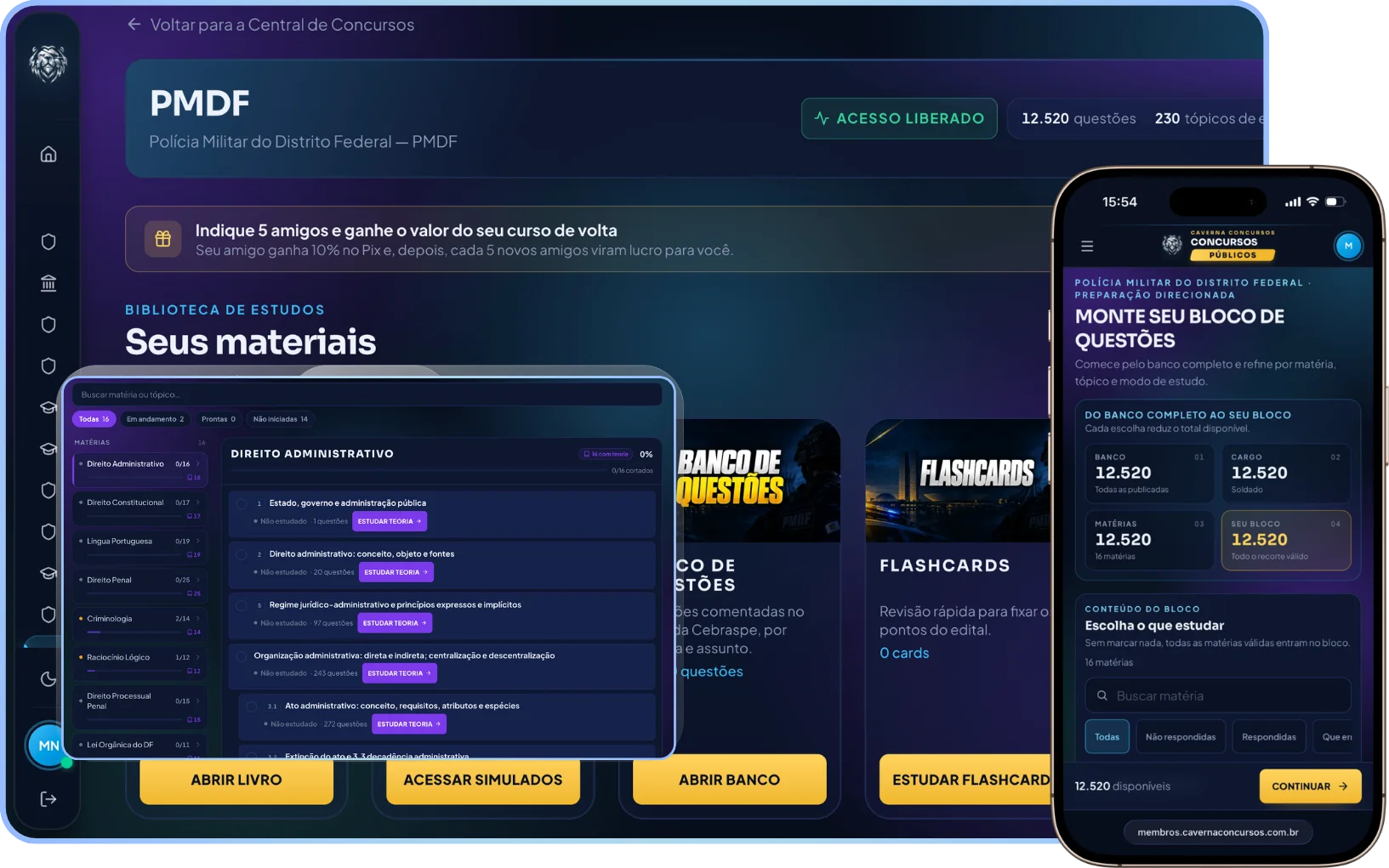 Plataforma de Treinamento da PMDF aberta no computador e no celular