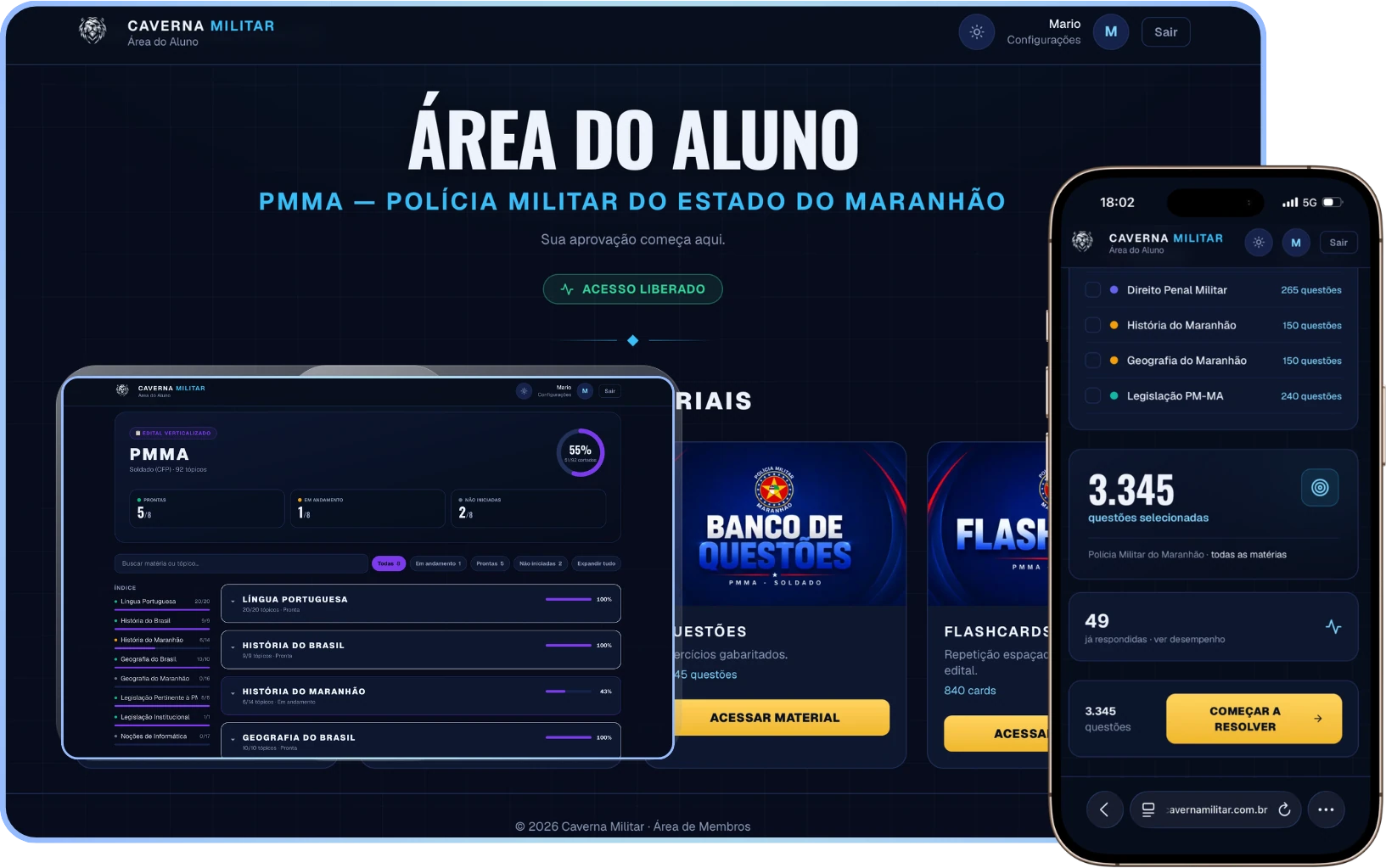 Plataforma de Treinamento PMMA aberta no computador e no celular