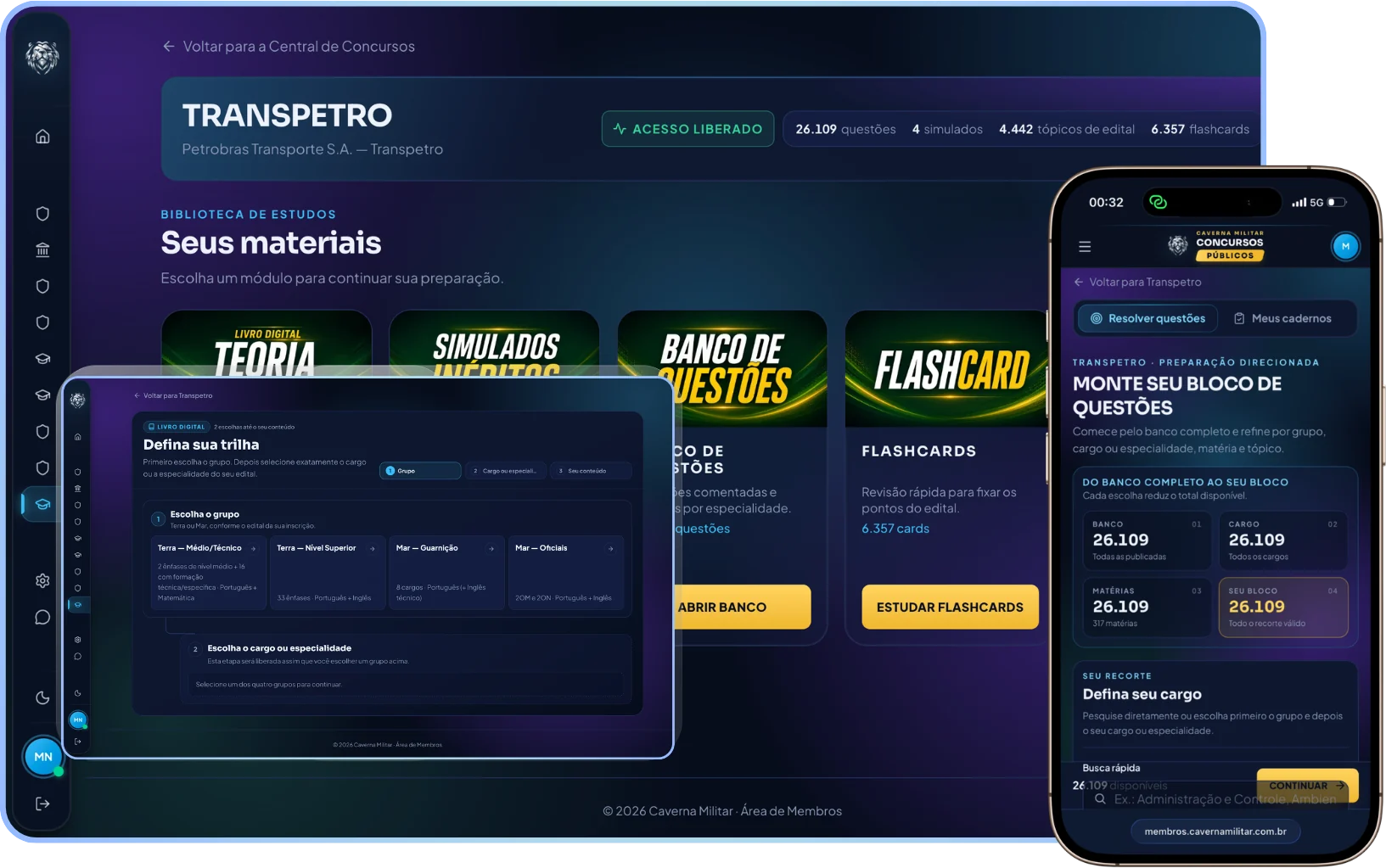 Plataforma de Treinamento da Transpetro aberta no computador e no celular