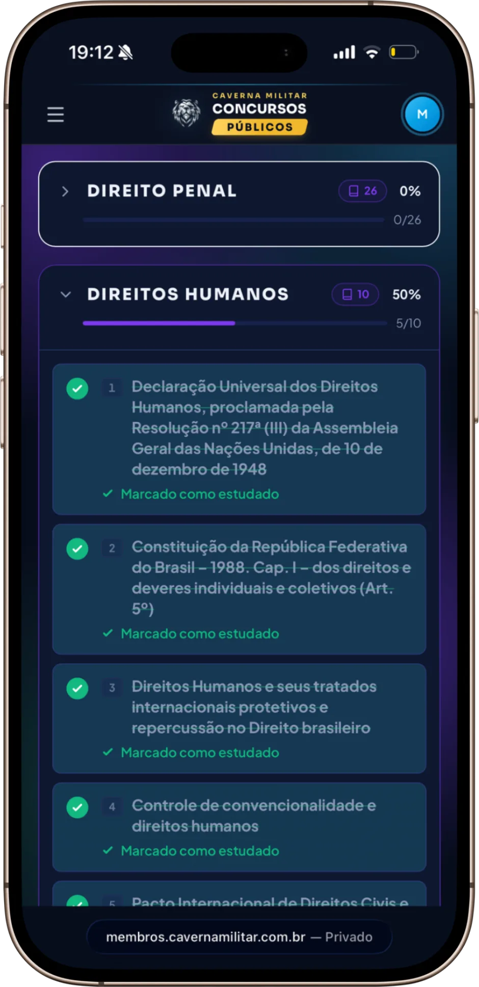 Checklist de matérias